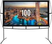 Khomo Gear 100 inch portable projector screen on its foldable stand