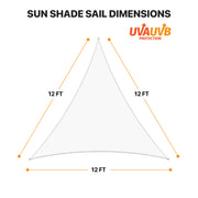 Khomo Gear triangle sun shade sail dimensions: 12 x 12 x 12 ft