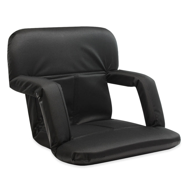 Stadium Bleacher Seat Bench Chair with Padded Reclining Cushion  - Black