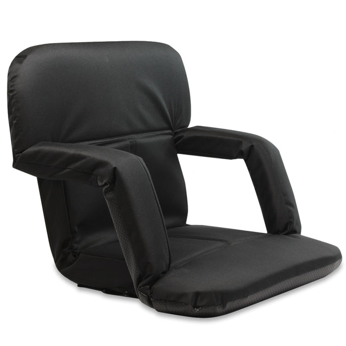 Stadium Bleacher Seat Bench Chair with Padded Reclining Cushion  - Black