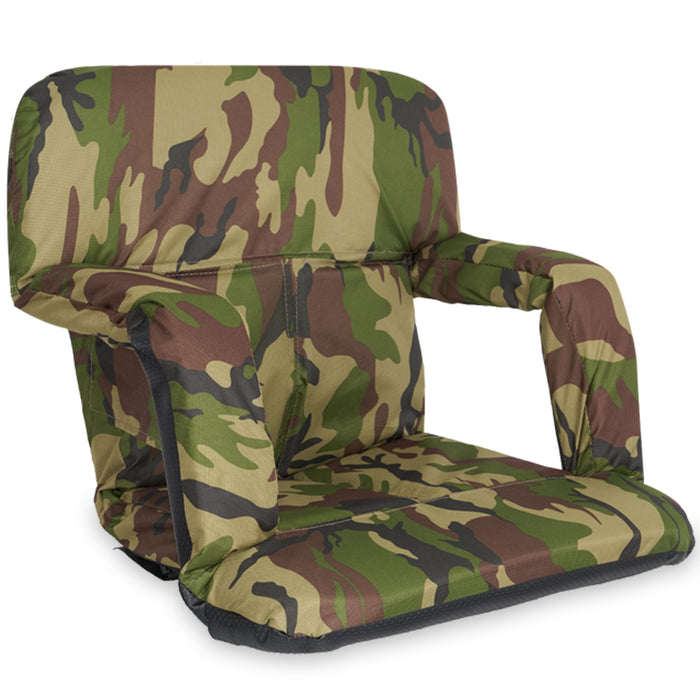 Stadium Bleacher Seat Bench Chair with Padded Reclining Cushion  - Camo
