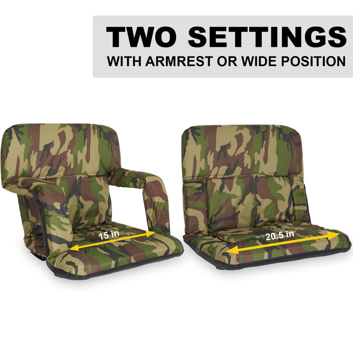 Stadium Bleacher Seat Bench Chair with Padded Reclining Cushion  - Camo