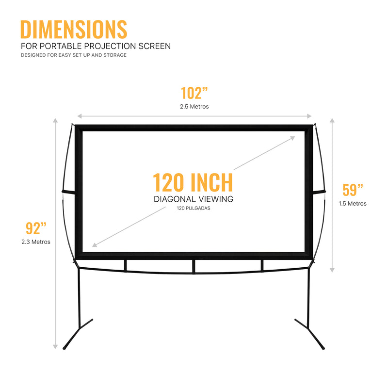 Khomo Gear 120 inch portable projector screen dimensions: 102 x 59 in viewing area