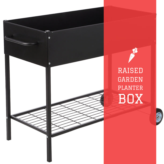 Mobile Galvanized Steel Planter with Lower Shelf