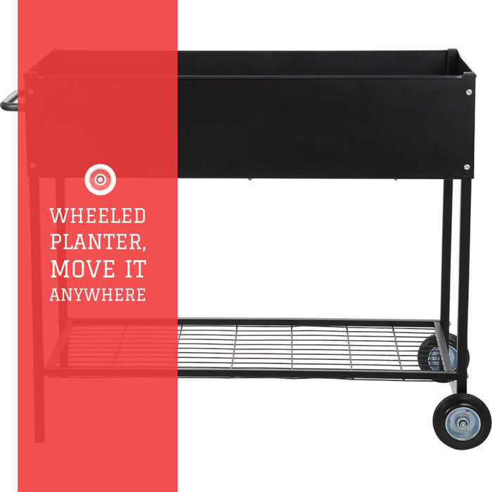 Mobile Galvanized Steel Planter with Lower Shelf