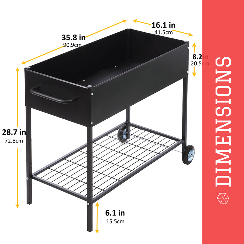 Mobile Galvanized Steel Planter with Lower Shelf