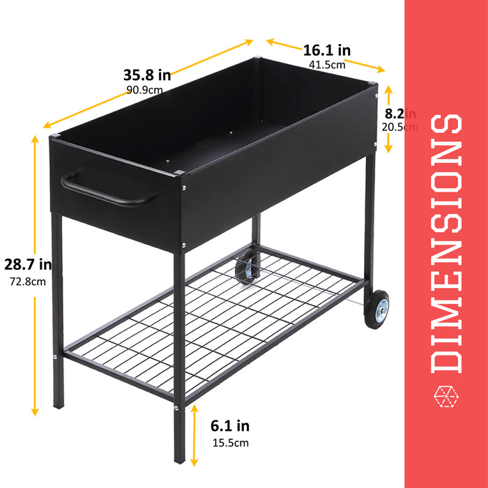 Mobile Galvanized Steel Planter with Lower Shelf