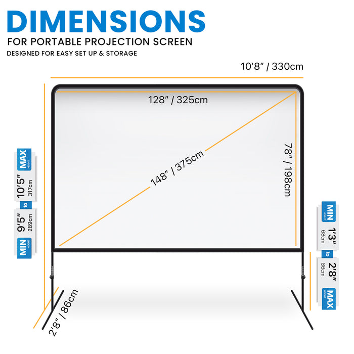 Projector Screen and Stand with Adjustable Height - 150 Inch