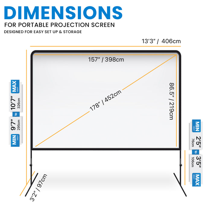 Projector Screen and Stand with Adjustable Height - 180 Inch