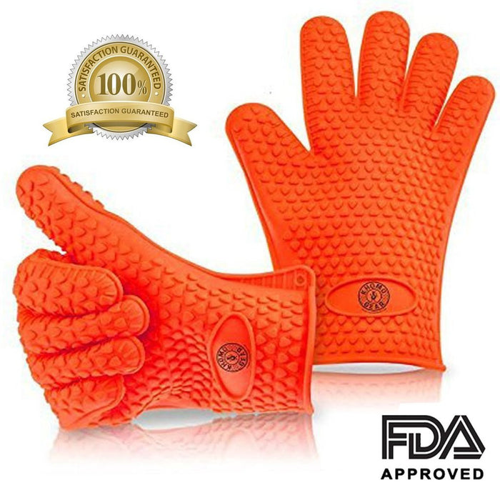 Pair Of Heat Resistant Gloves Oven / Kitchen / BBQ Grill - Orange