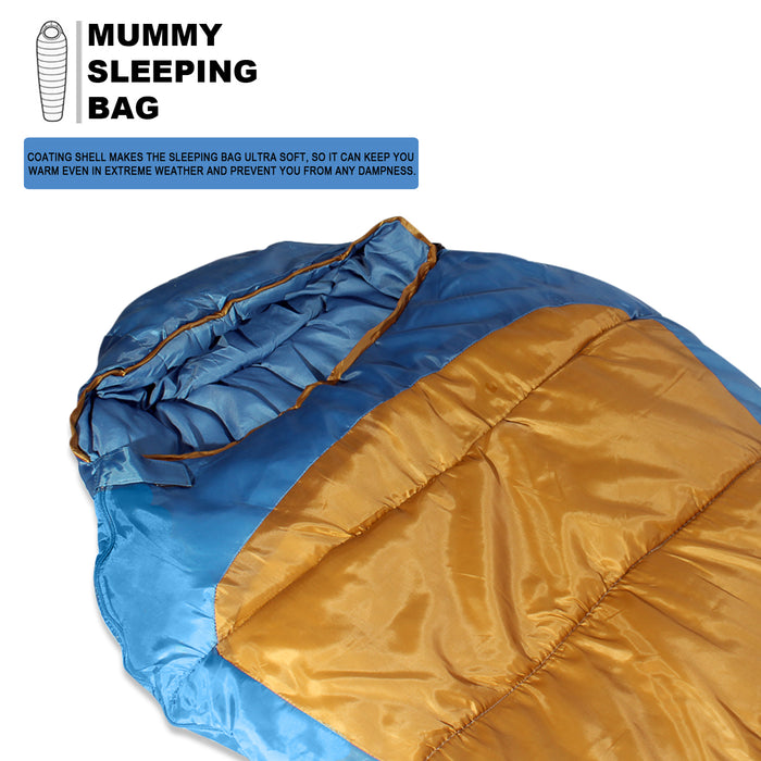 Sleeping Bag For Hiking Camping & Outdoor Activities Compression Bag Included Mummy - Blue