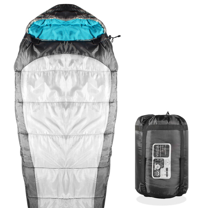 Sleeping Bag For Hiking Camping & Outdoor Activities Compression Bag Included Mummy - Grey