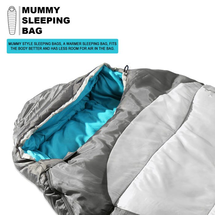 Sleeping Bag For Hiking Camping & Outdoor Activities Compression Bag Included Mummy - Grey