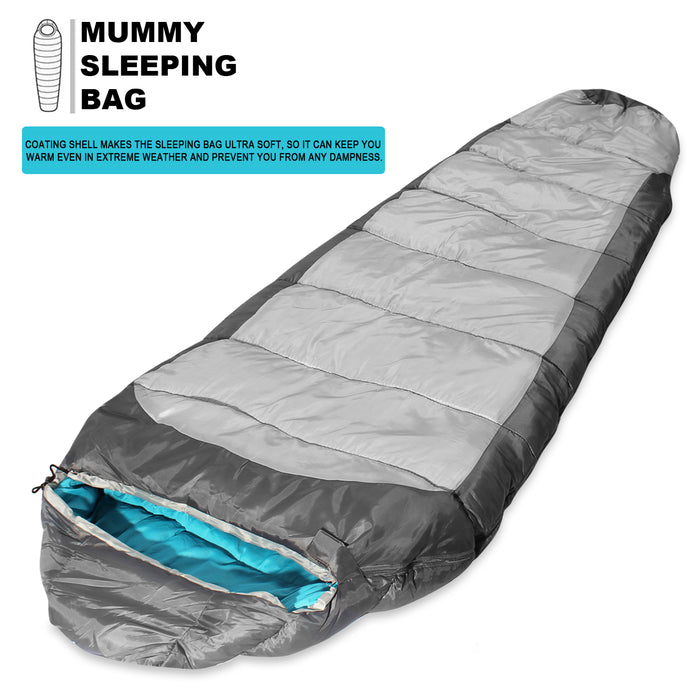 Sleeping Bag For Hiking Camping & Outdoor Activities Compression Bag Included Mummy - Grey