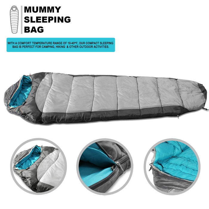 Sleeping Bag For Hiking Camping & Outdoor Activities Compression Bag Included Mummy - Grey