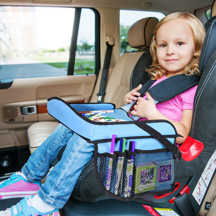 Toddler Car Seat Travel Tray with Storage Pocket Organizer - Blue