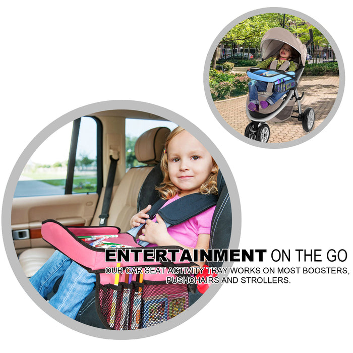 Toddler Car Seat Travel Tray with Storage Pocket Organizer - Blue