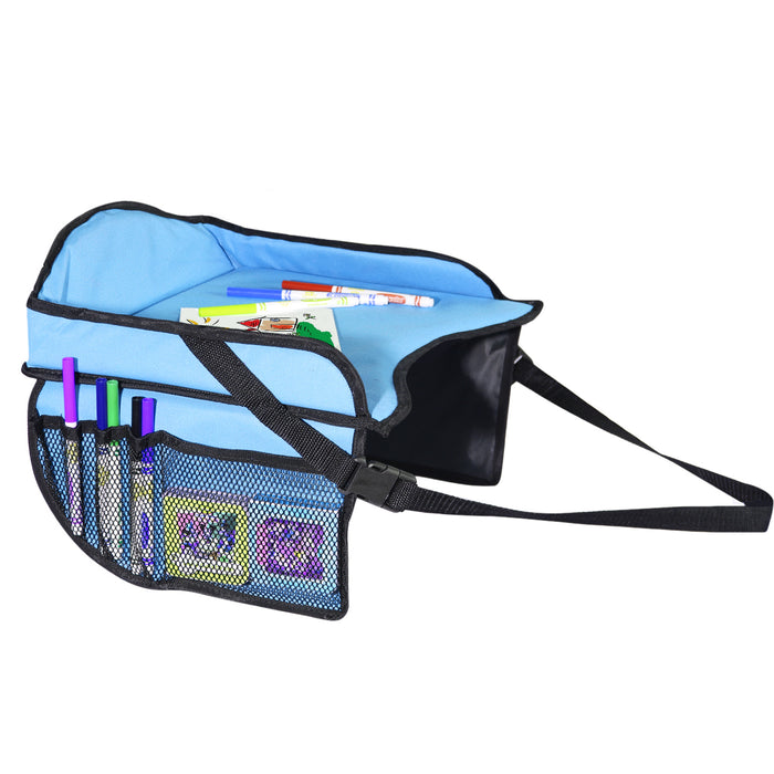 Toddler Car Seat Travel Tray with Storage Pocket Organizer - Blue