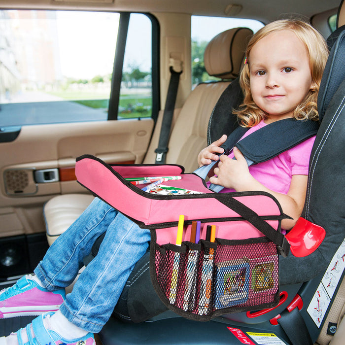 Kids Car Seat Travel Tray - Activity Tray Table Travel Desk Pink Gray