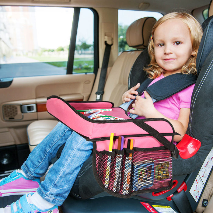 Toddler Car Seat Travel Tray with Storage Pocket Organizer - Hot Pink