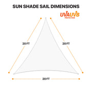 Khomo Gear triangle sun shade sail dimensions: 20 x 20 x 20 ft