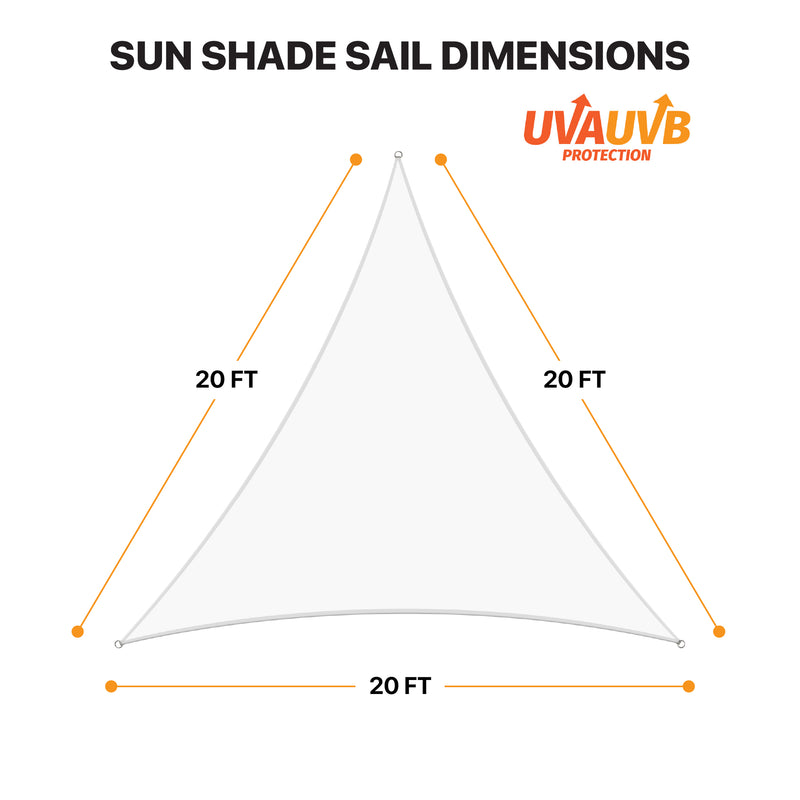 Khomo Gear triangle sun shade sail dimensions: 20 x 20 x 20 ft